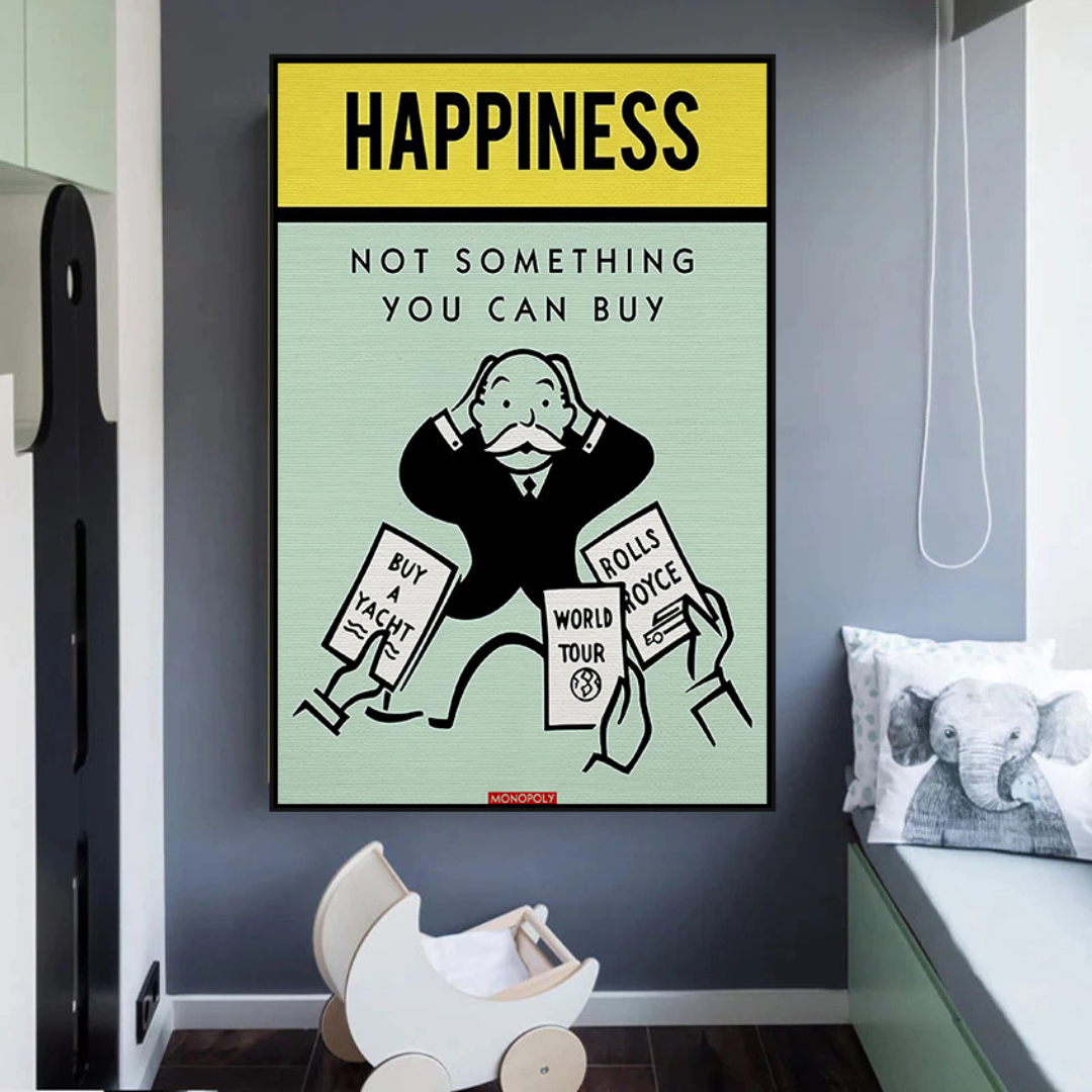 Alec Monopoly Cant Buy Happiness Play Card Canvas Wall Art-ChandeliersDecor