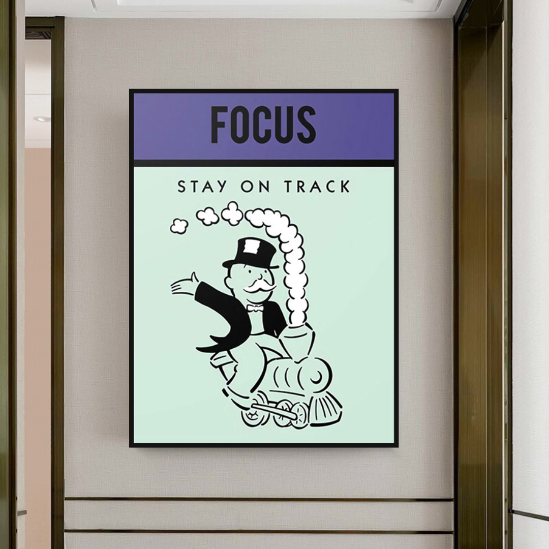 Alec Monopoly Focus Stay on Track Play Card Canvas Wall Art-ChandeliersDecor