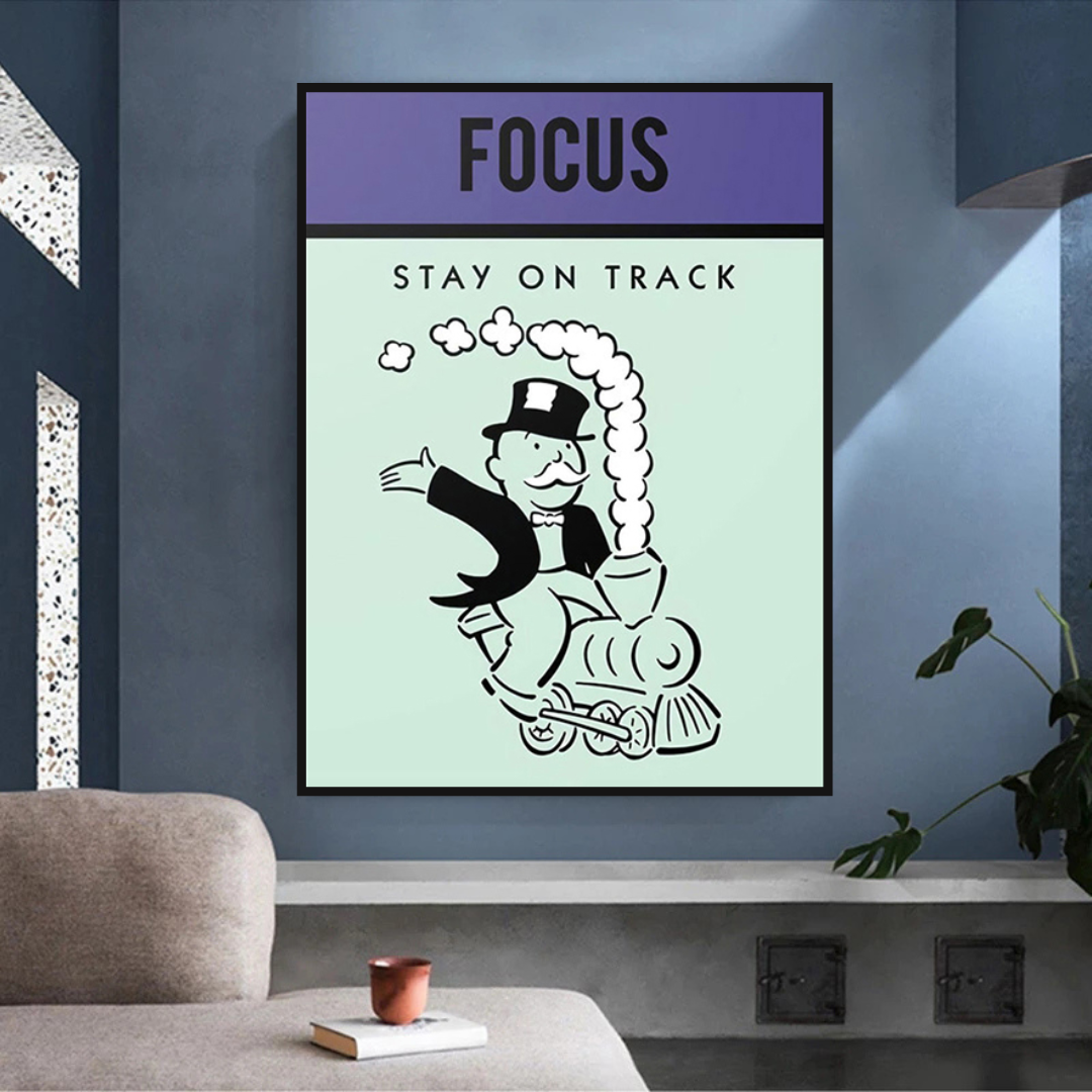 Alec Monopoly Focus Stay on Track Play Card Canvas Wall Art-ChandeliersDecor