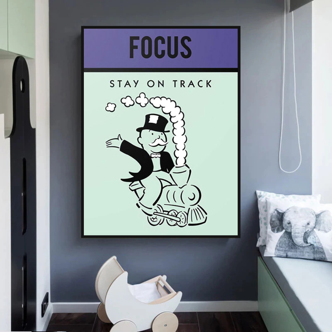 Alec Monopoly Focus Stay on Track Play Card Canvas Wall Art-ChandeliersDecor