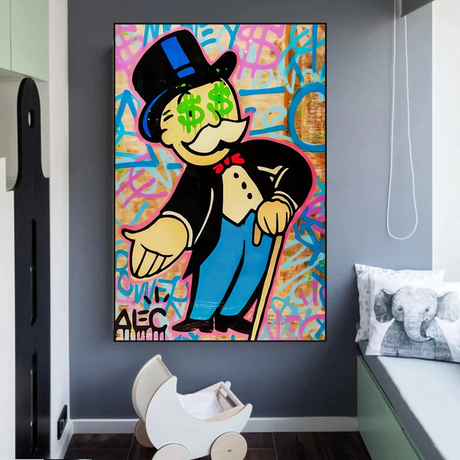 Alec Monopoly Graffiti Canvas Print-ChandeliersDecor