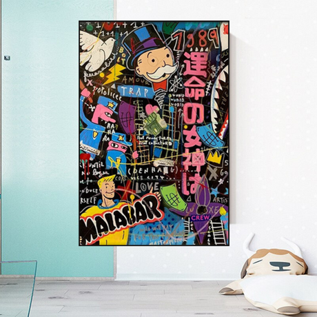 Alec Monopoly Graffiti Money Man Millionaire Canvas Wall Art-ChandeliersDecor