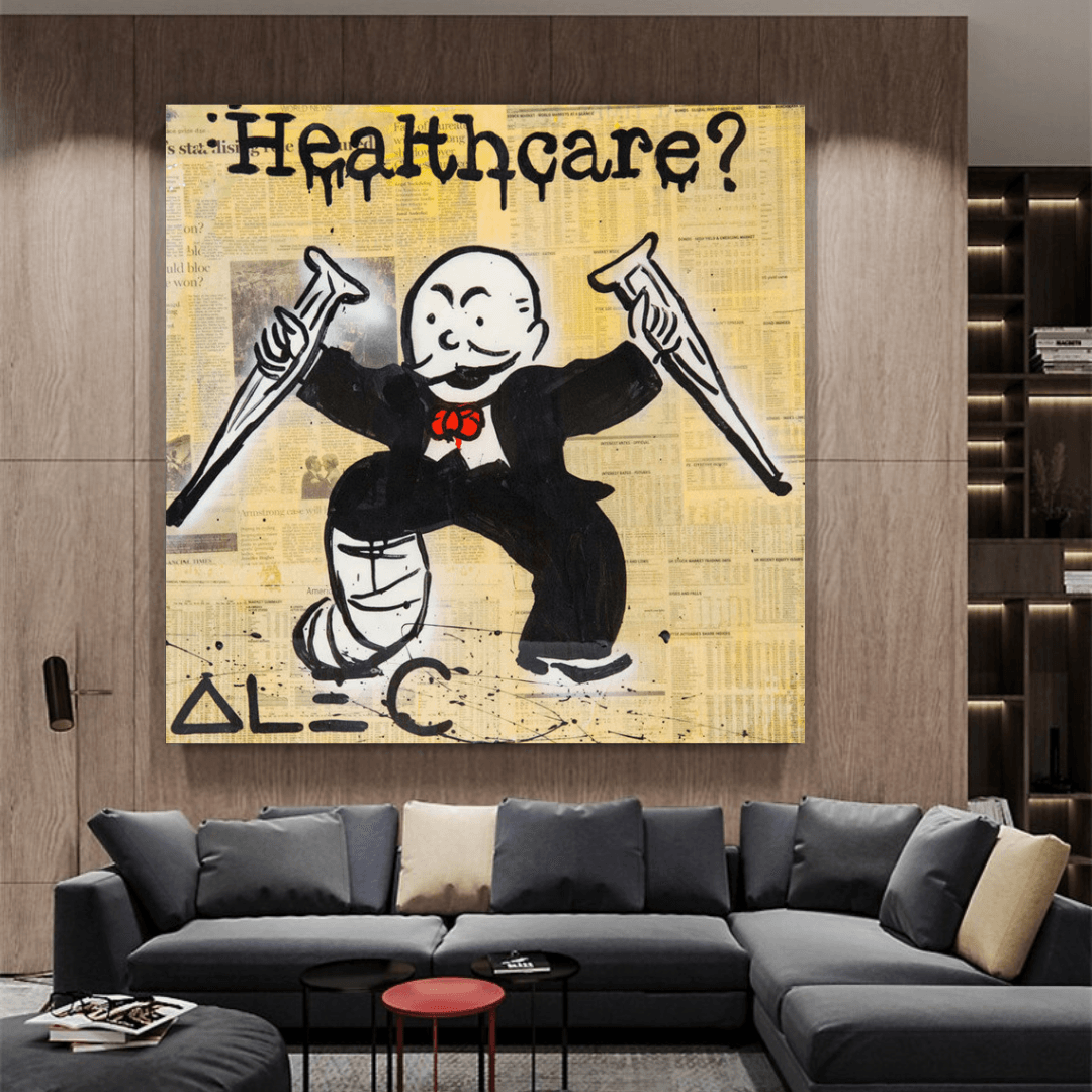 Alec Monopoly Healthcare Medical Newspaper Canvas Wall Art-ChandeliersDecor