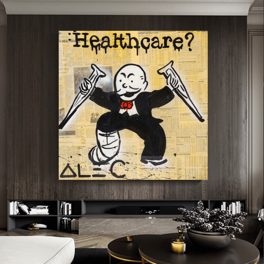 Alec Monopoly Healthcare Medical Newspaper Canvas Wall Art-ChandeliersDecor