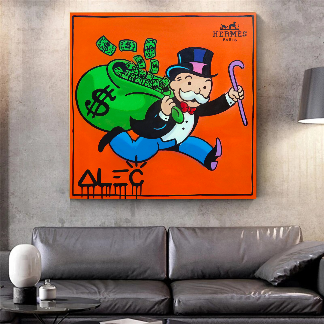 Alec Monopoly Hermes Art - Money Man Canvas Print-ChandeliersDecor