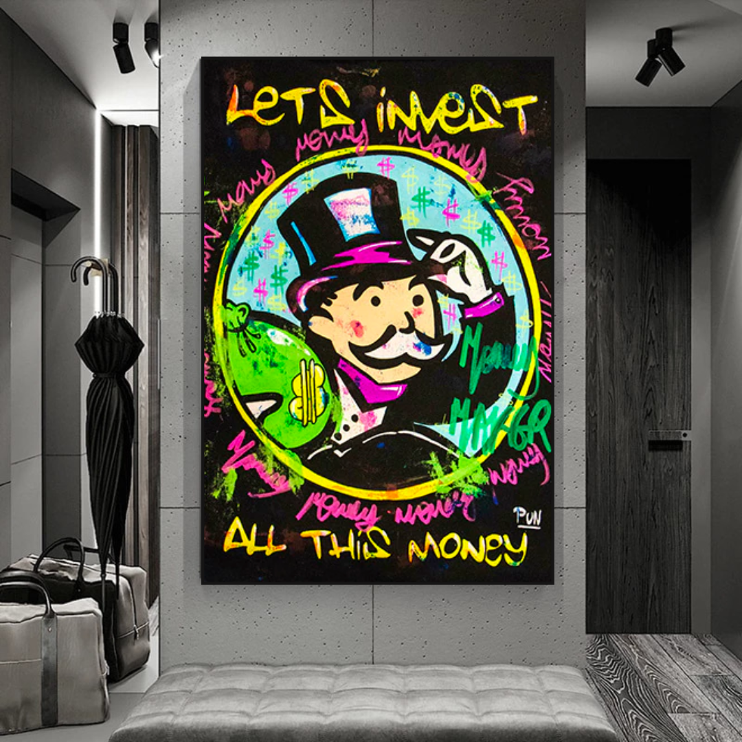 Alec Monopoly Lets Invest All Your money Canvas Art-ChandeliersDecor