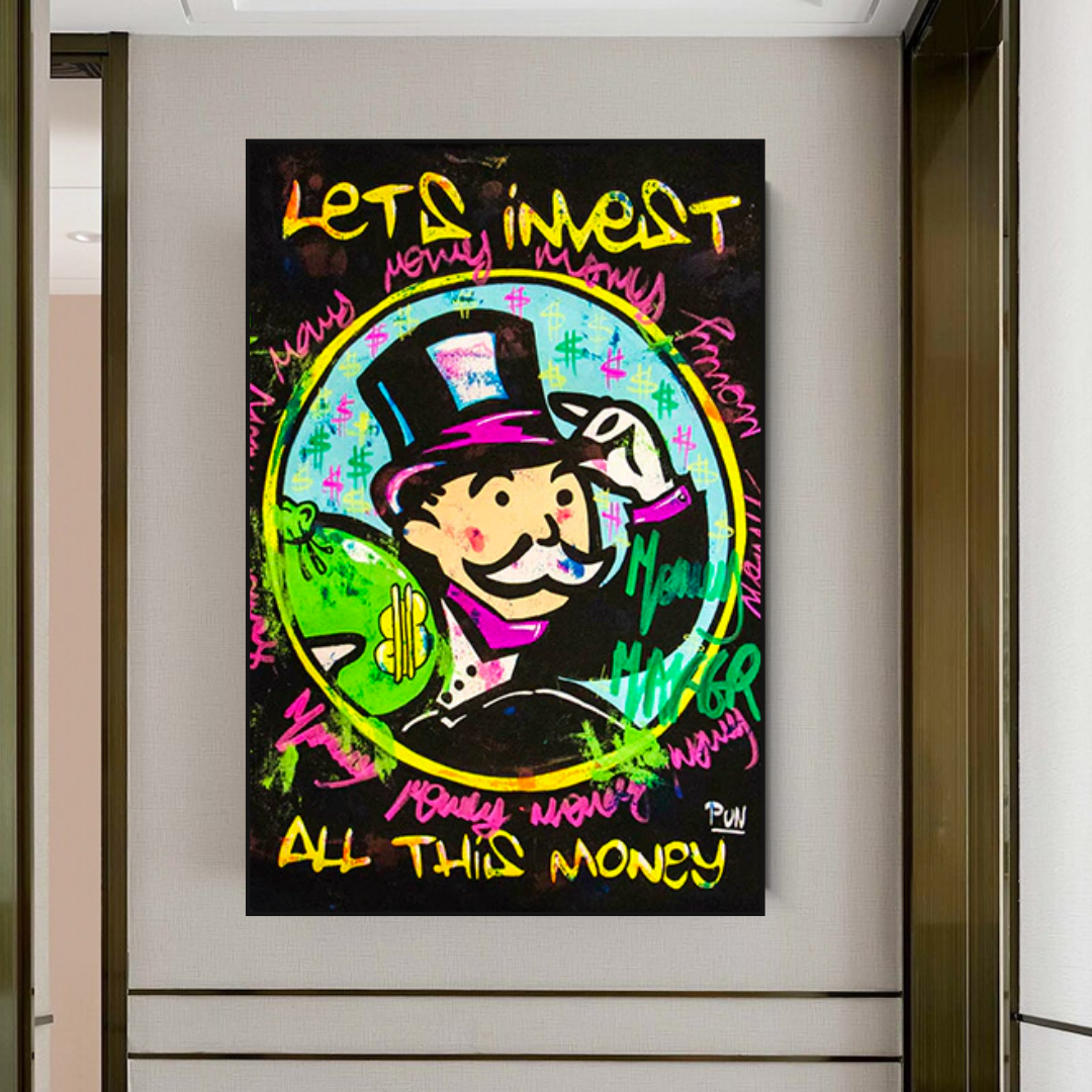 Alec Monopoly Lets Invest All Your money Canvas Art-ChandeliersDecor