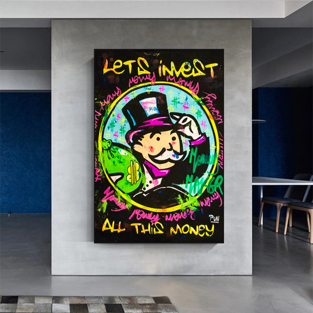 Alec Monopoly Lets Invest All Your money Canvas Art-ChandeliersDecor