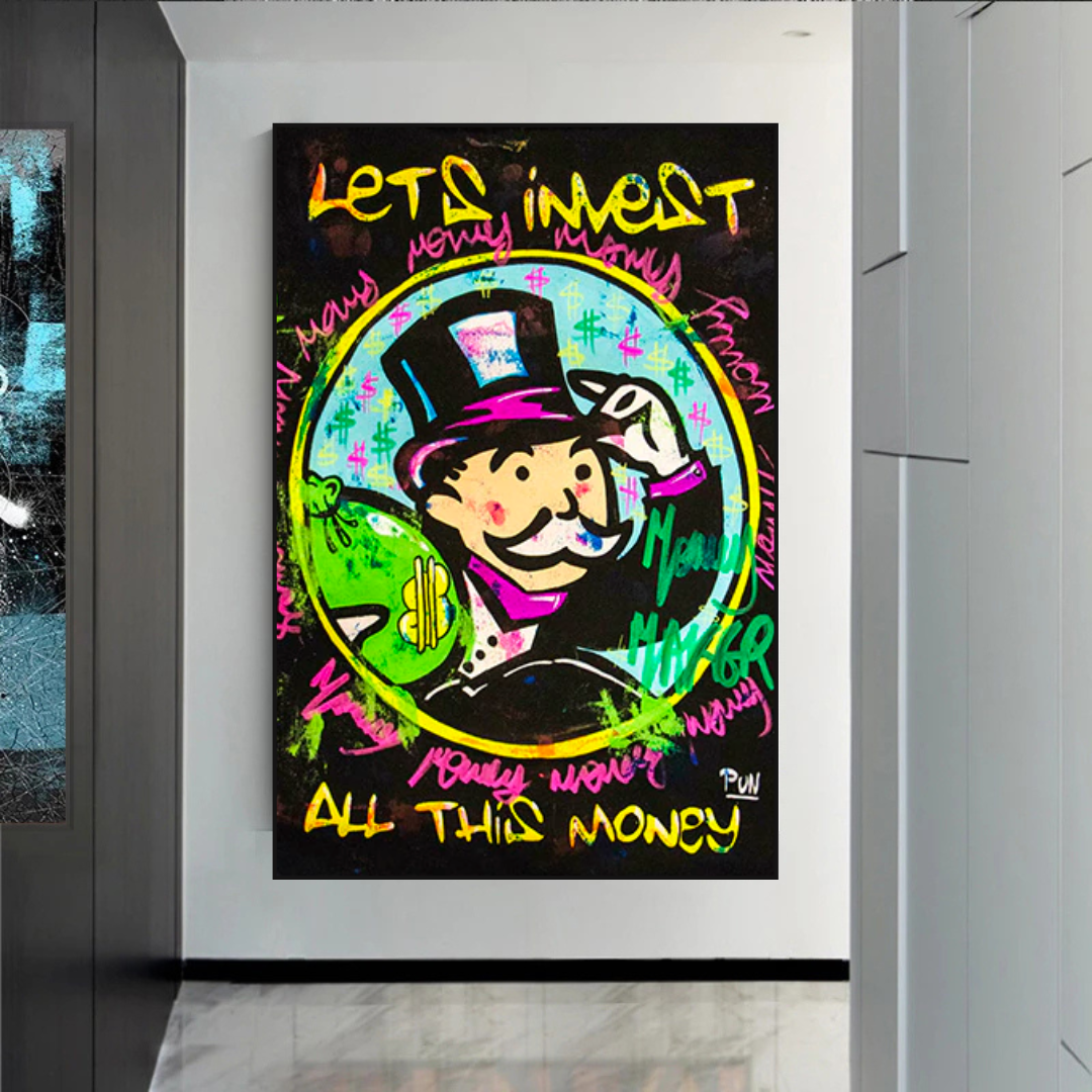 Alec Monopoly Lets Invest All Your money Canvas Art-ChandeliersDecor