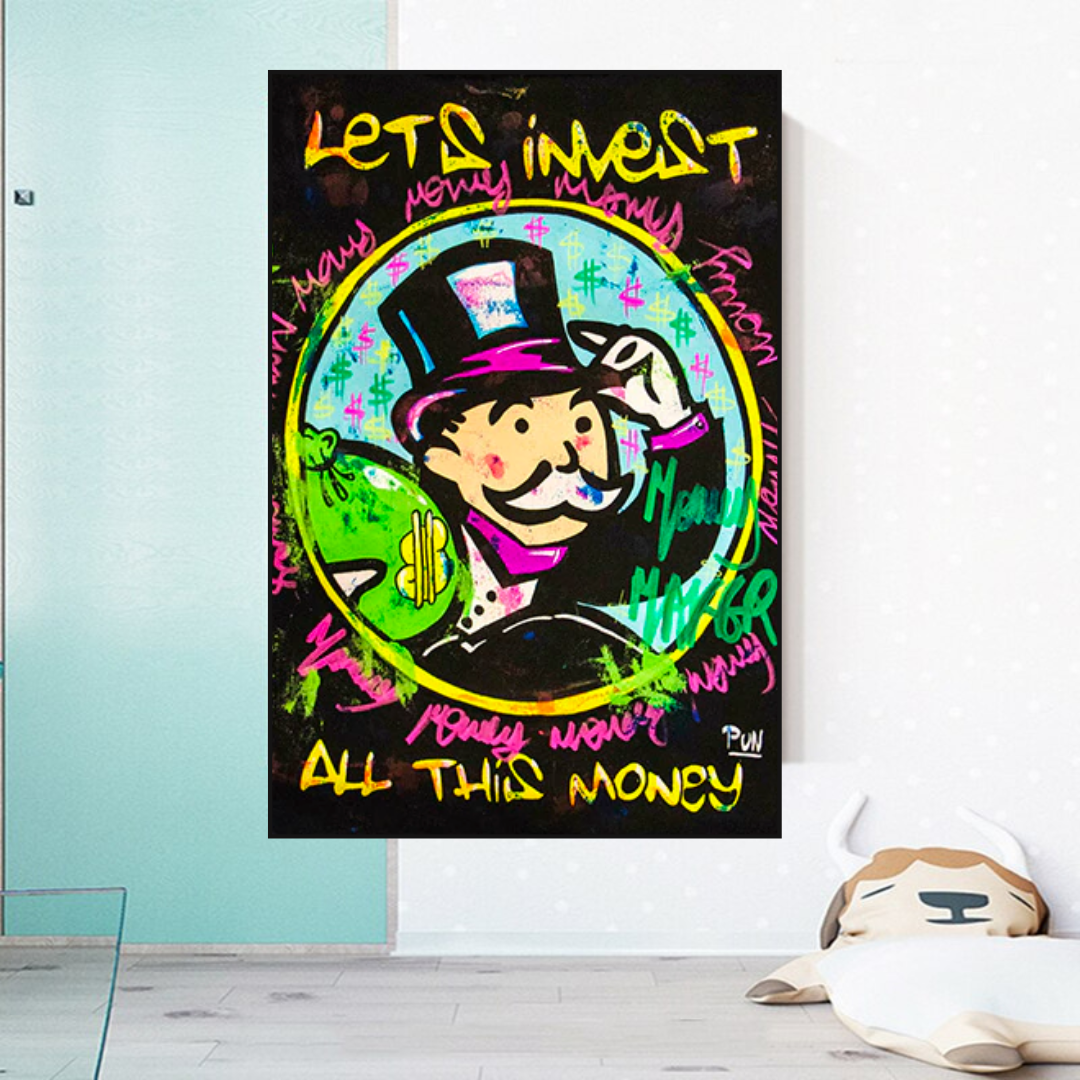 Alec Monopoly Lets Invest All Your money Canvas Art-ChandeliersDecor