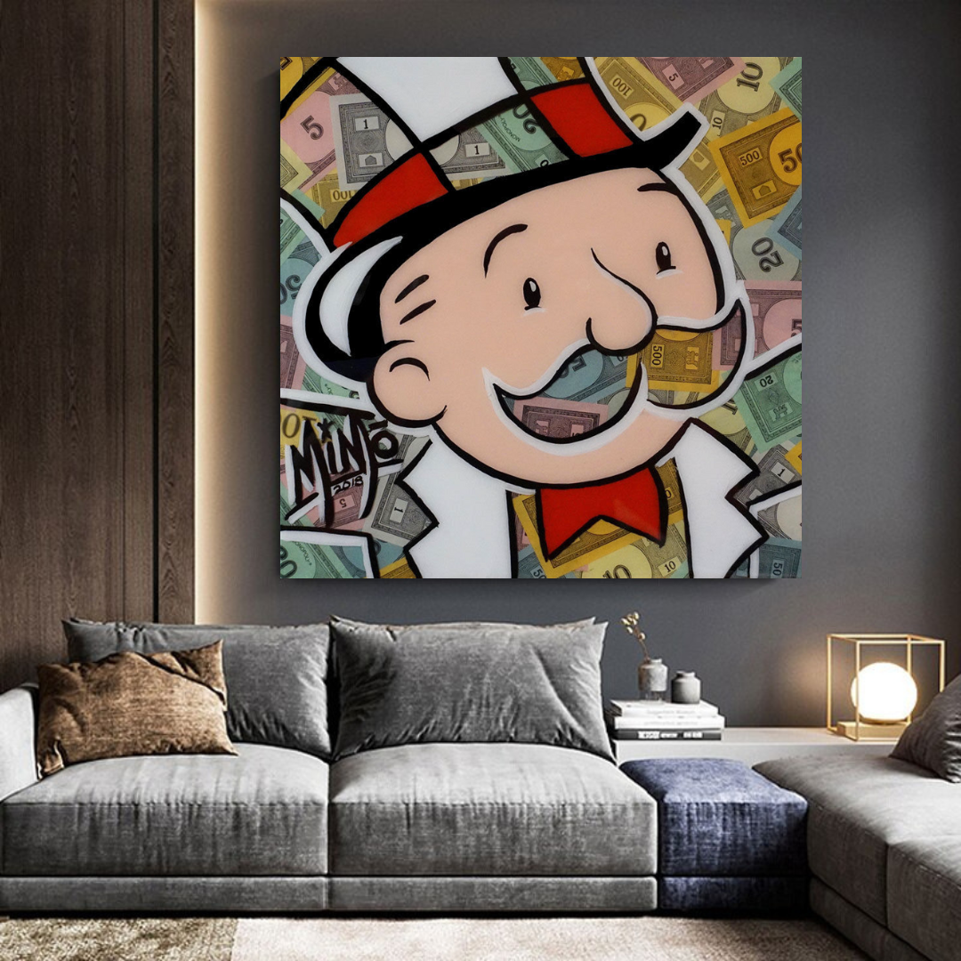 Alec Monopoly Man Premium Money Canvas Wall Art-ChandeliersDecor