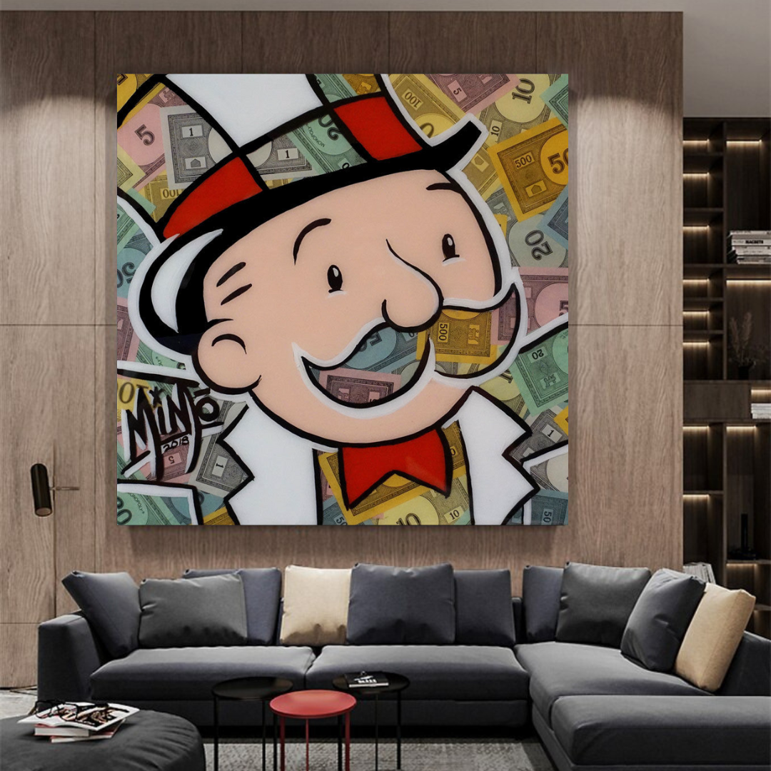 Alec Monopoly Man Premium Money Canvas Wall Art-ChandeliersDecor