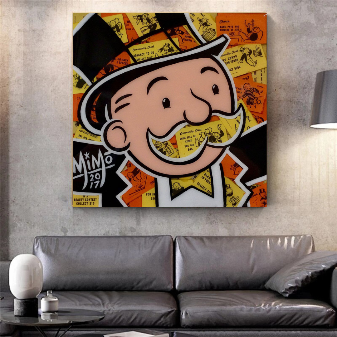 Alec Monopoly Man Premium Money Canvas Wall Art-ChandeliersDecor