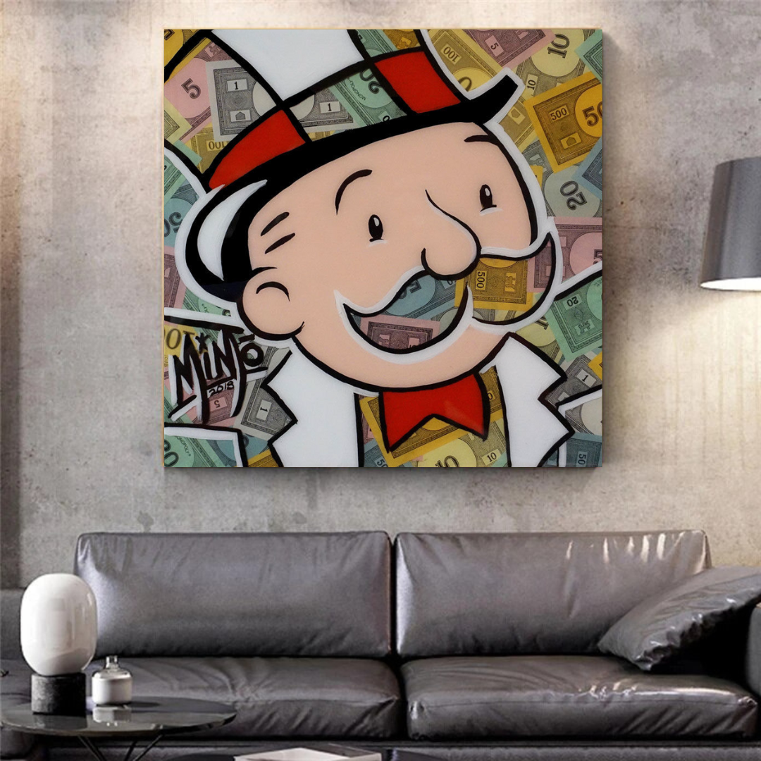 Alec Monopoly Man Premium Money Canvas Wall Art-ChandeliersDecor