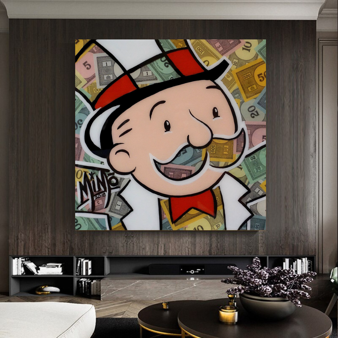 Alec Monopoly Man Premium Money Canvas Wall Art-ChandeliersDecor