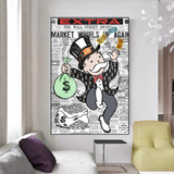 Alec Monopoly Money Bag Prints Newspaper Canvas Wall Art