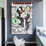 Alec Monopoly Money Bag Prints Newspaper Canvas Wall Art-ChandeliersDecor