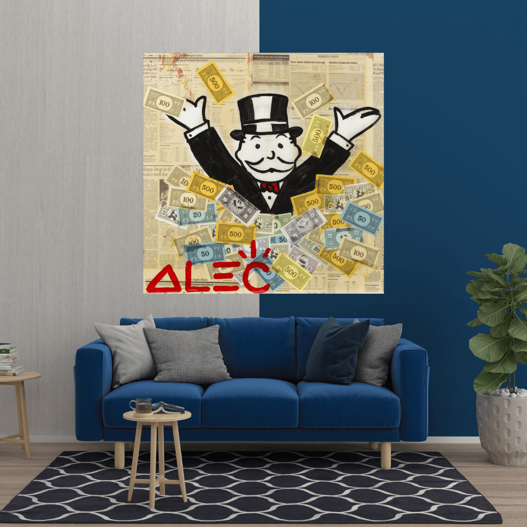 Alec Monopoly Money Man Millionaire Canvas Wall Art-ChandeliersDecor