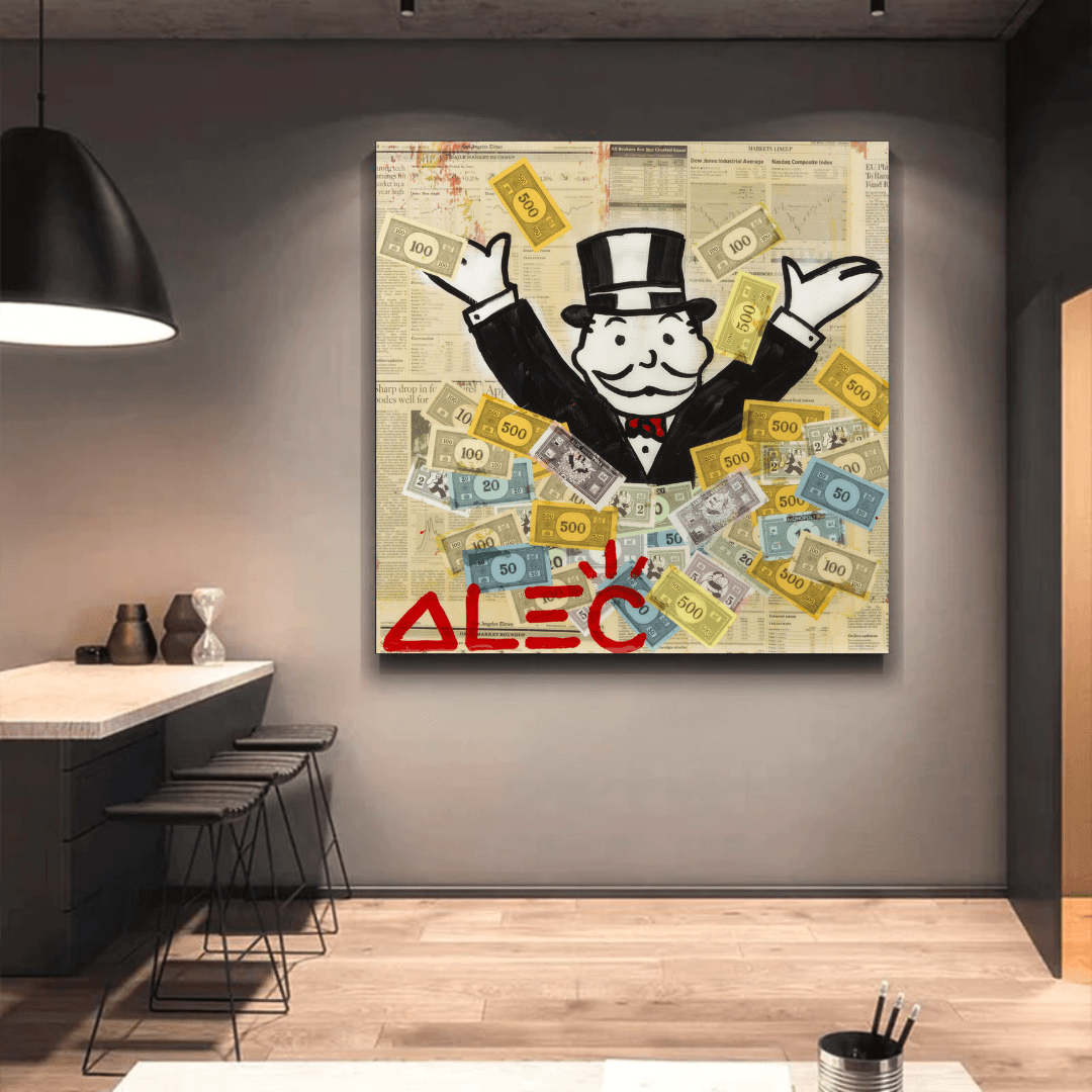 Alec Monopoly Money Man Millionaire Canvas Wall Art-ChandeliersDecor