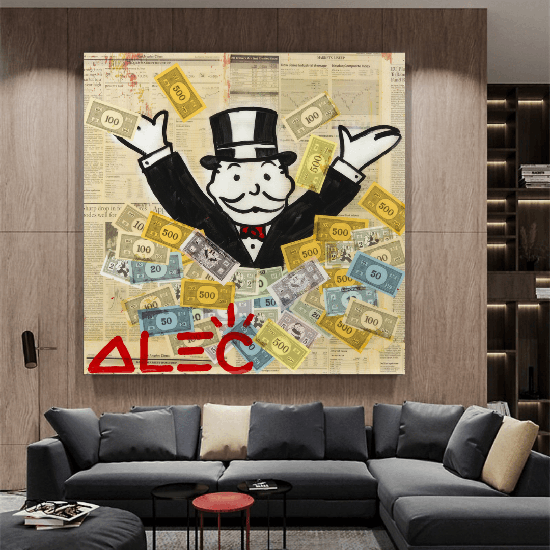 Alec Monopoly Money Man Millionaire Canvas Wall Art-ChandeliersDecor