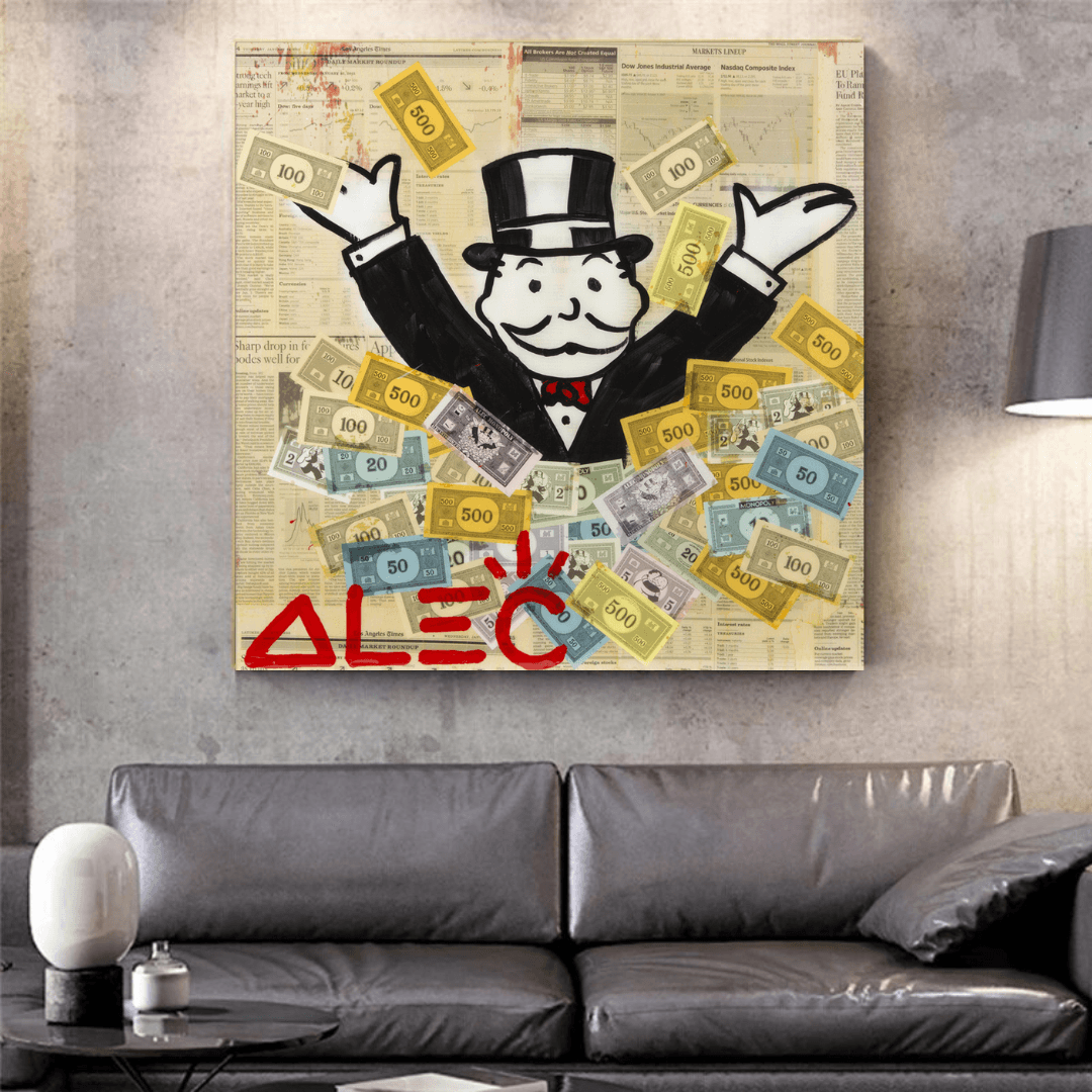 Alec Monopoly Money Man Millionaire Canvas Wall Art-ChandeliersDecor