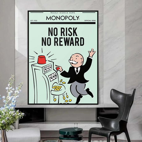 Alec Monopoly No Risk No Reward Play Card Canvas Wall Art-ChandeliersDecor