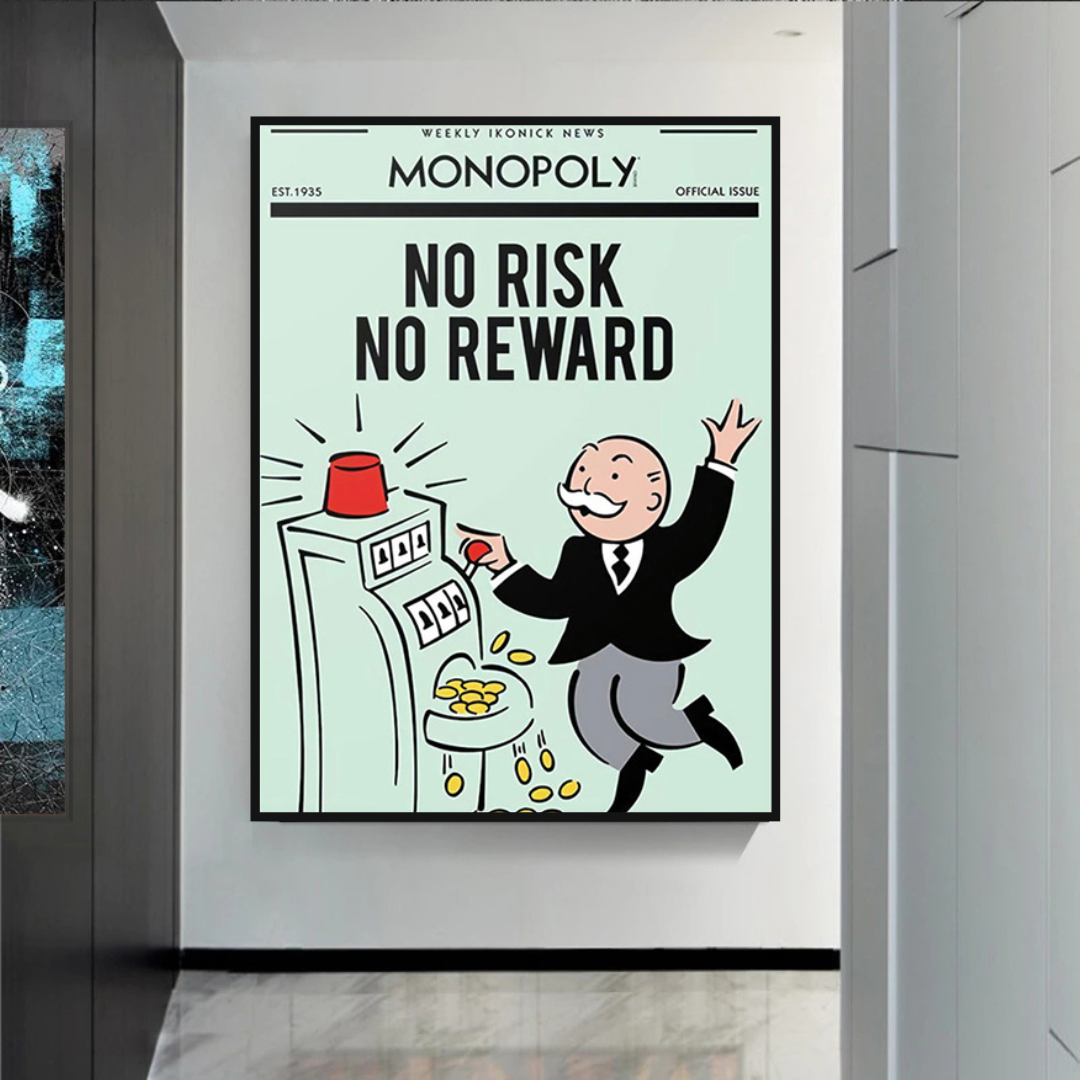 Alec Monopoly No Risk No Reward Play Card Canvas Wall Art-ChandeliersDecor