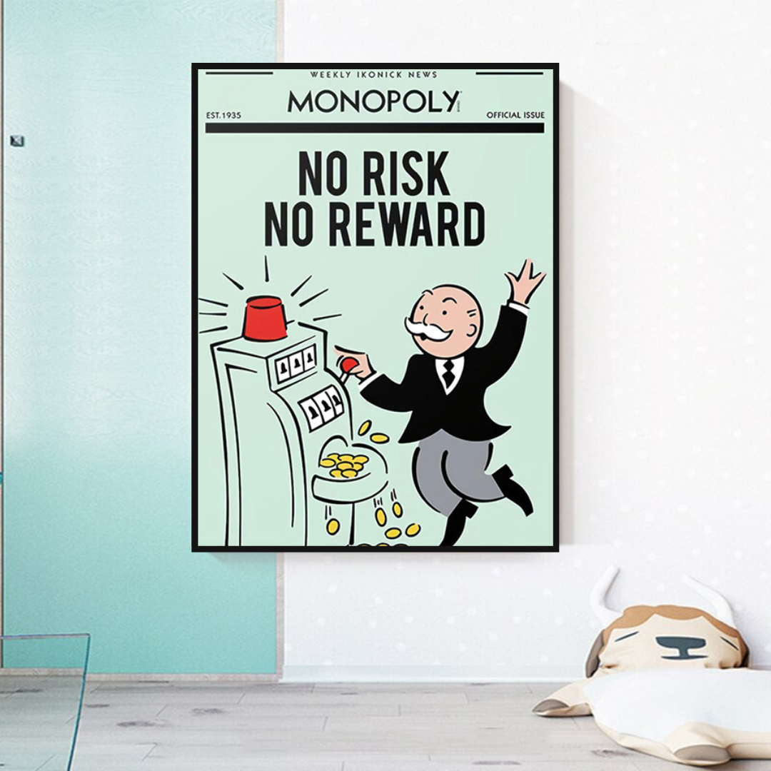 Alec Monopoly No Risk No Reward Play Card Canvas Wall Art-ChandeliersDecor