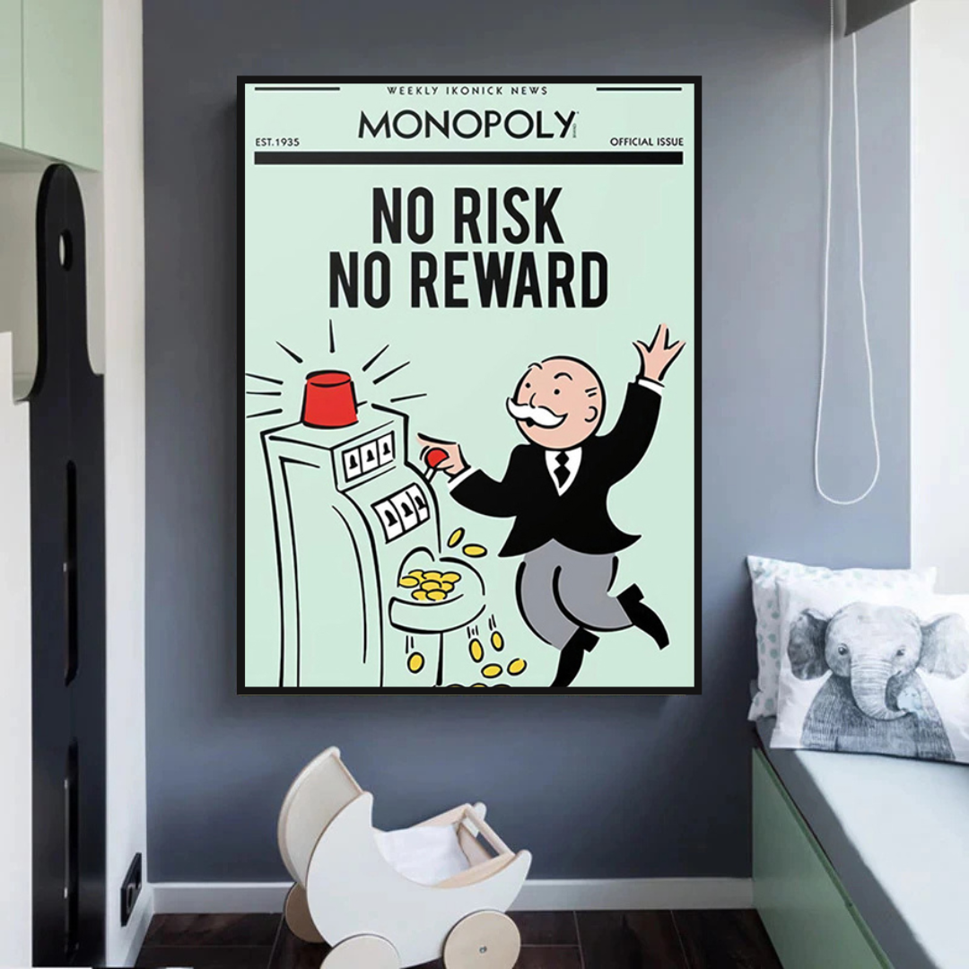 Alec Monopoly No Risk No Reward Play Card Canvas Wall Art-ChandeliersDecor