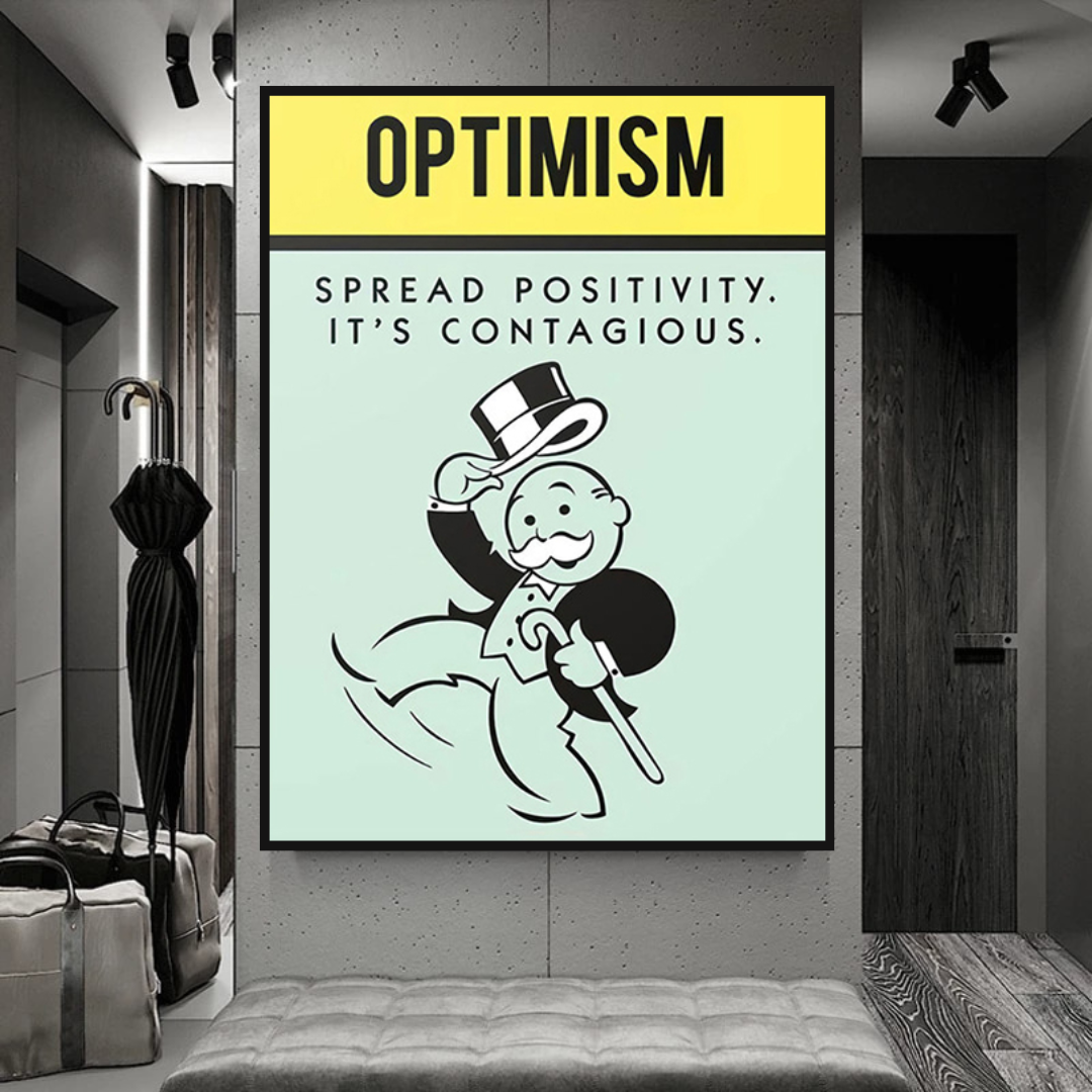 Alec Monopoly Optimism Play Card Canvas Wall Art-ChandeliersDecor