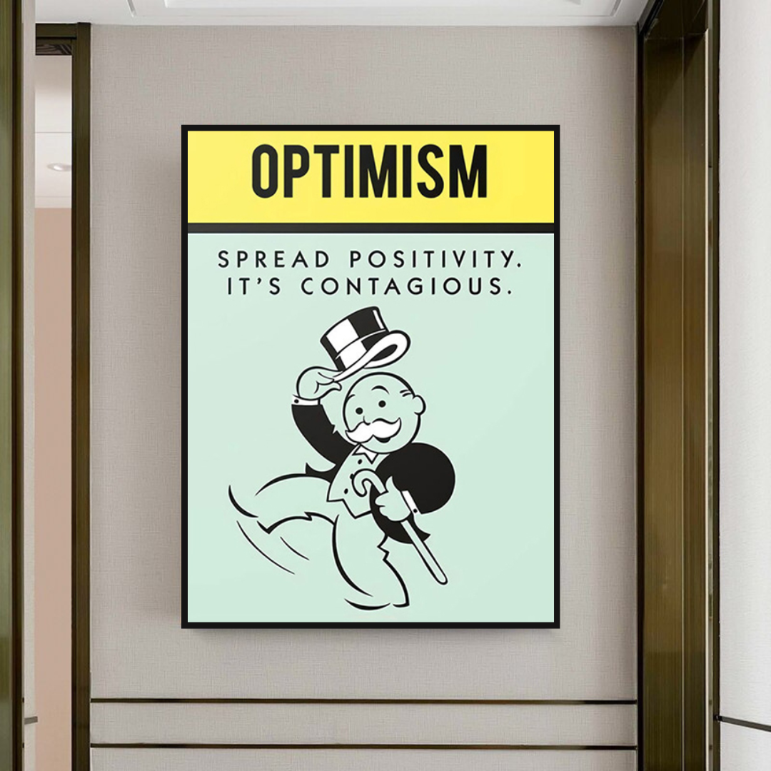 Alec Monopoly Optimism Play Card Canvas Wall Art-ChandeliersDecor