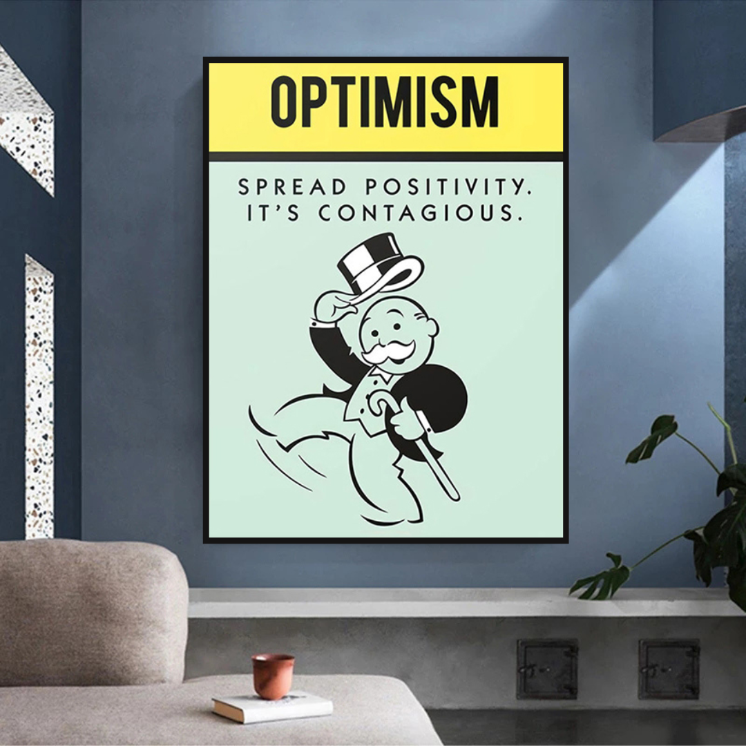 Alec Monopoly Optimism Play Card Canvas Wall Art-ChandeliersDecor