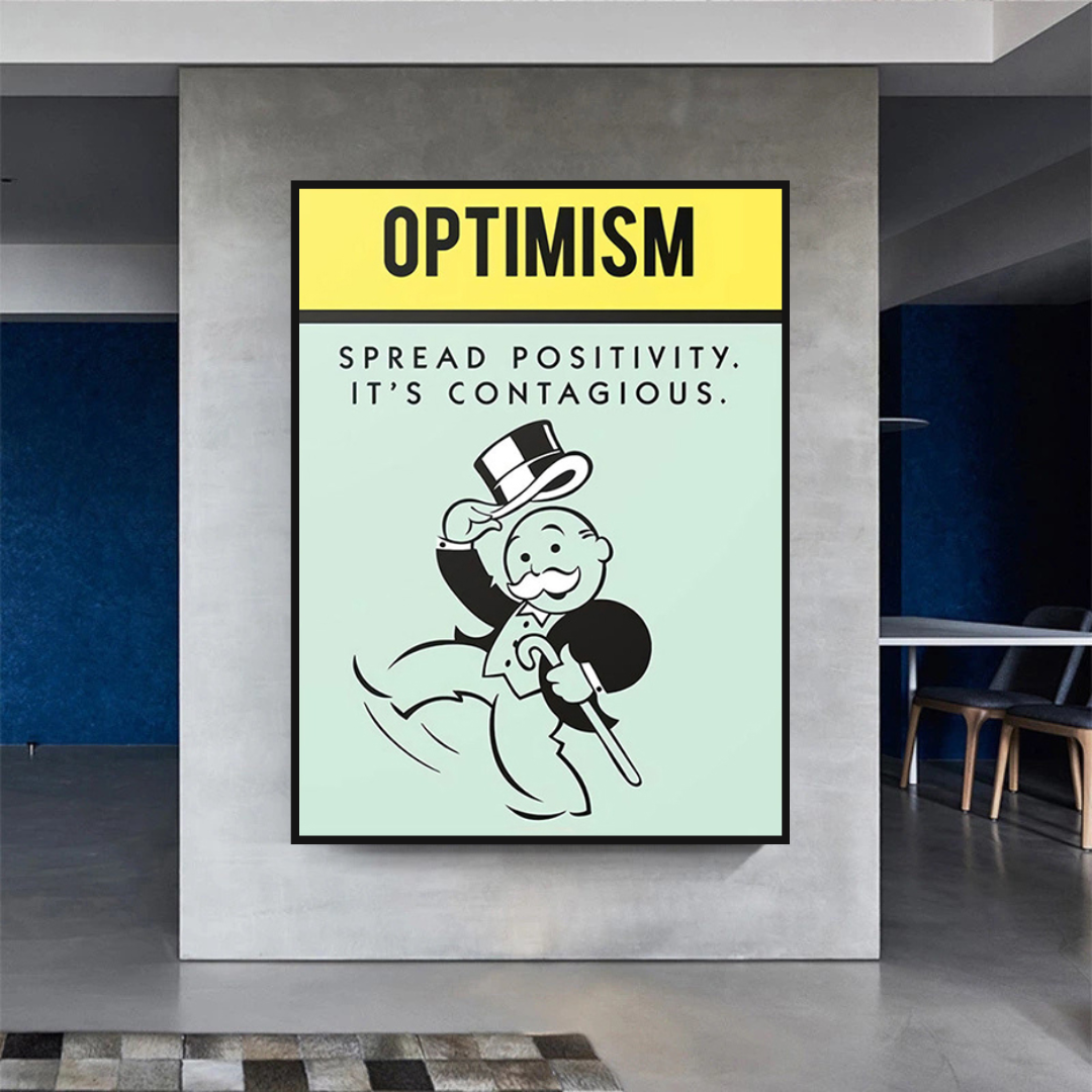 Alec Monopoly Optimism Play Card Canvas Wall Art-ChandeliersDecor