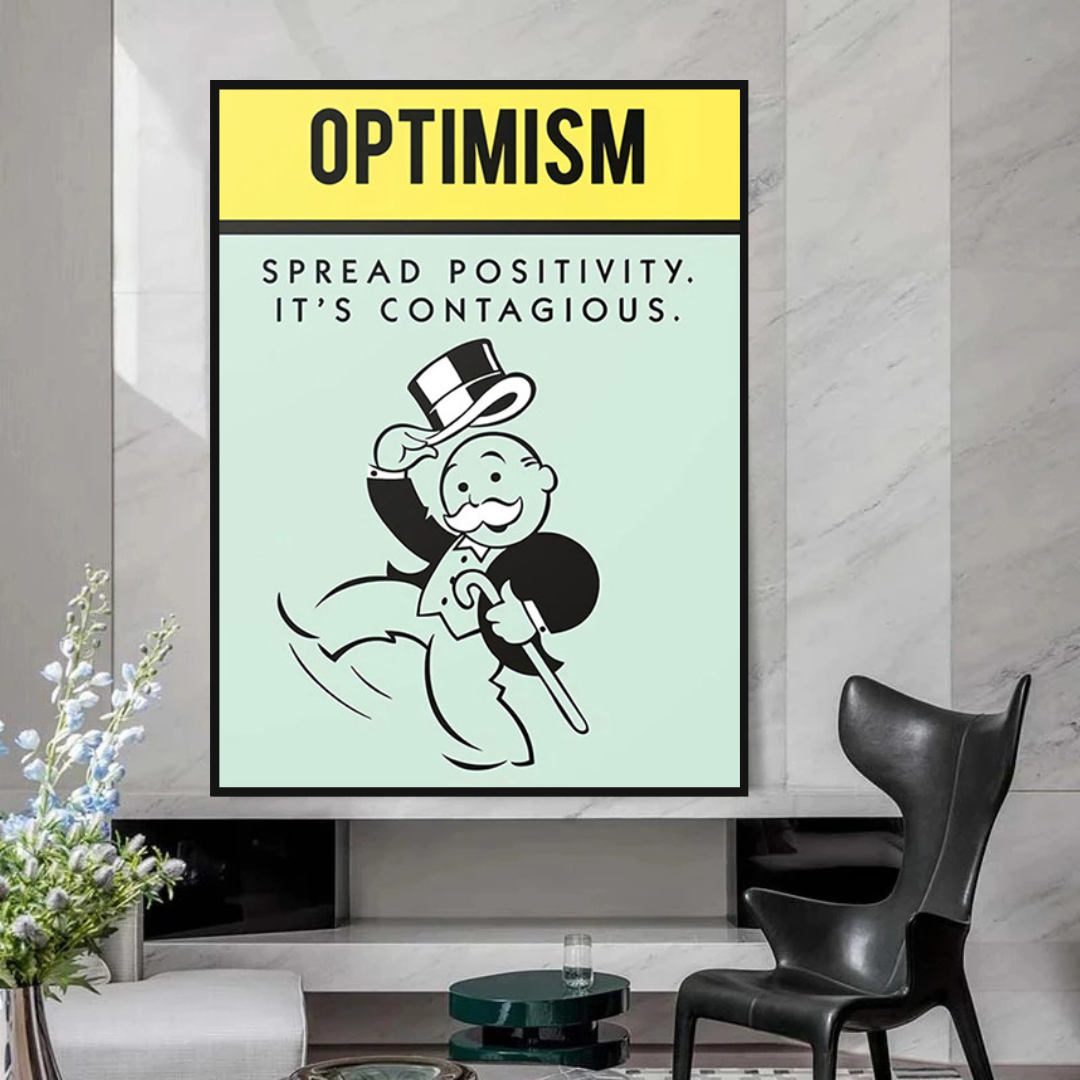 Alec Monopoly Optimism Play Card Canvas Wall Art-ChandeliersDecor