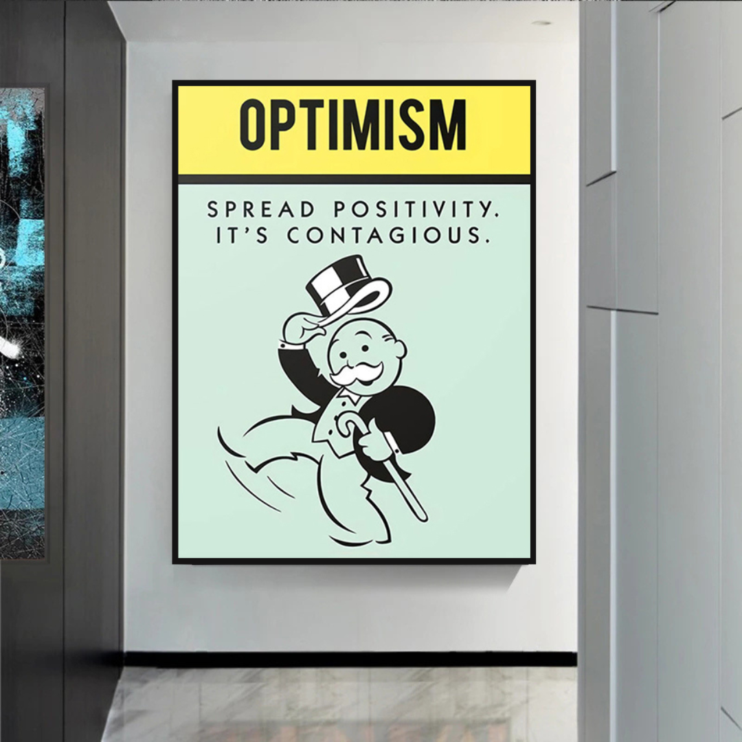 Alec Monopoly Optimism Play Card Canvas Wall Art-ChandeliersDecor