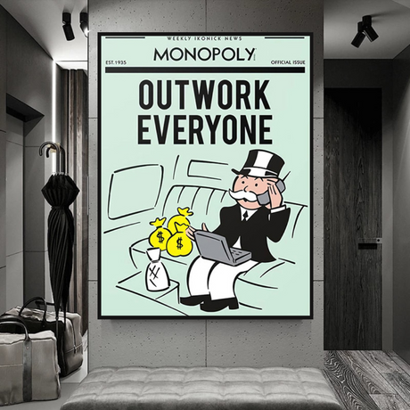 Alec Monopoly Outwork Everyone Play Card Canvas Wall Art-ChandeliersDecor