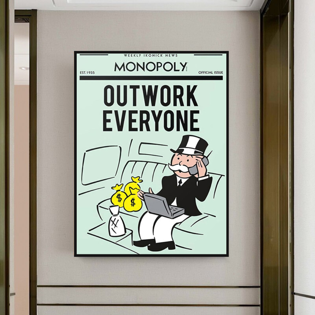 Alec Monopoly Outwork Everyone Play Card Canvas Wall Art-ChandeliersDecor