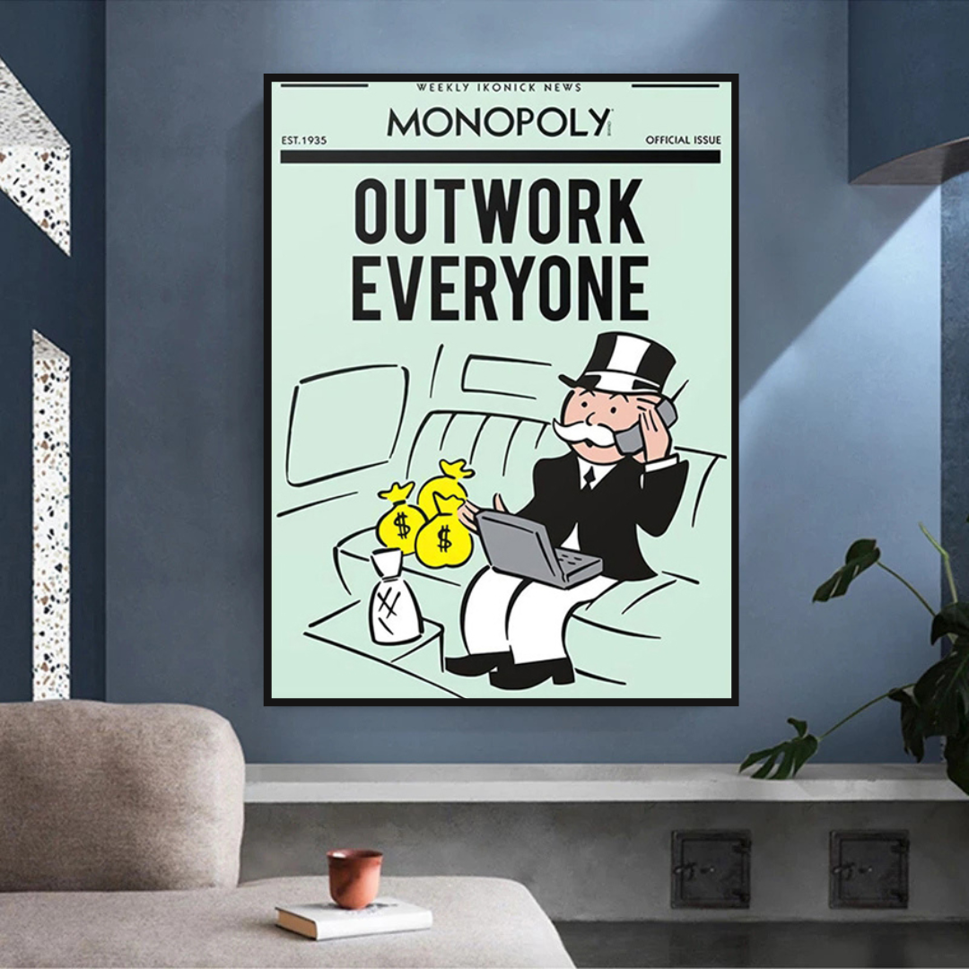 Alec Monopoly Outwork Everyone Play Card Canvas Wall Art-ChandeliersDecor