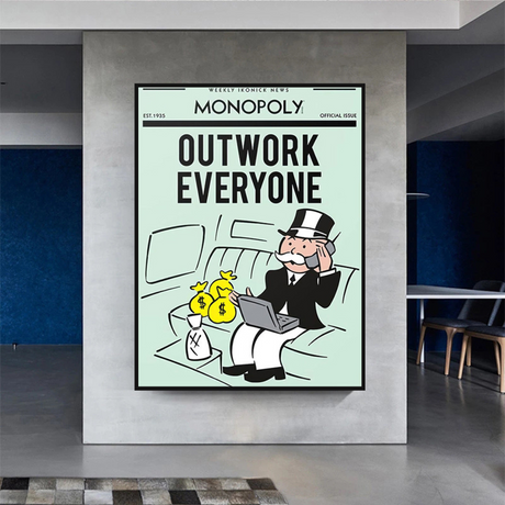 Alec Monopoly Outwork Everyone Play Card Canvas Wall Art-ChandeliersDecor