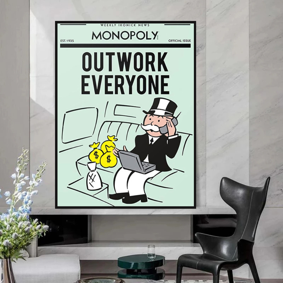 Alec Monopoly Outwork Everyone Play Card Canvas Wall Art-ChandeliersDecor