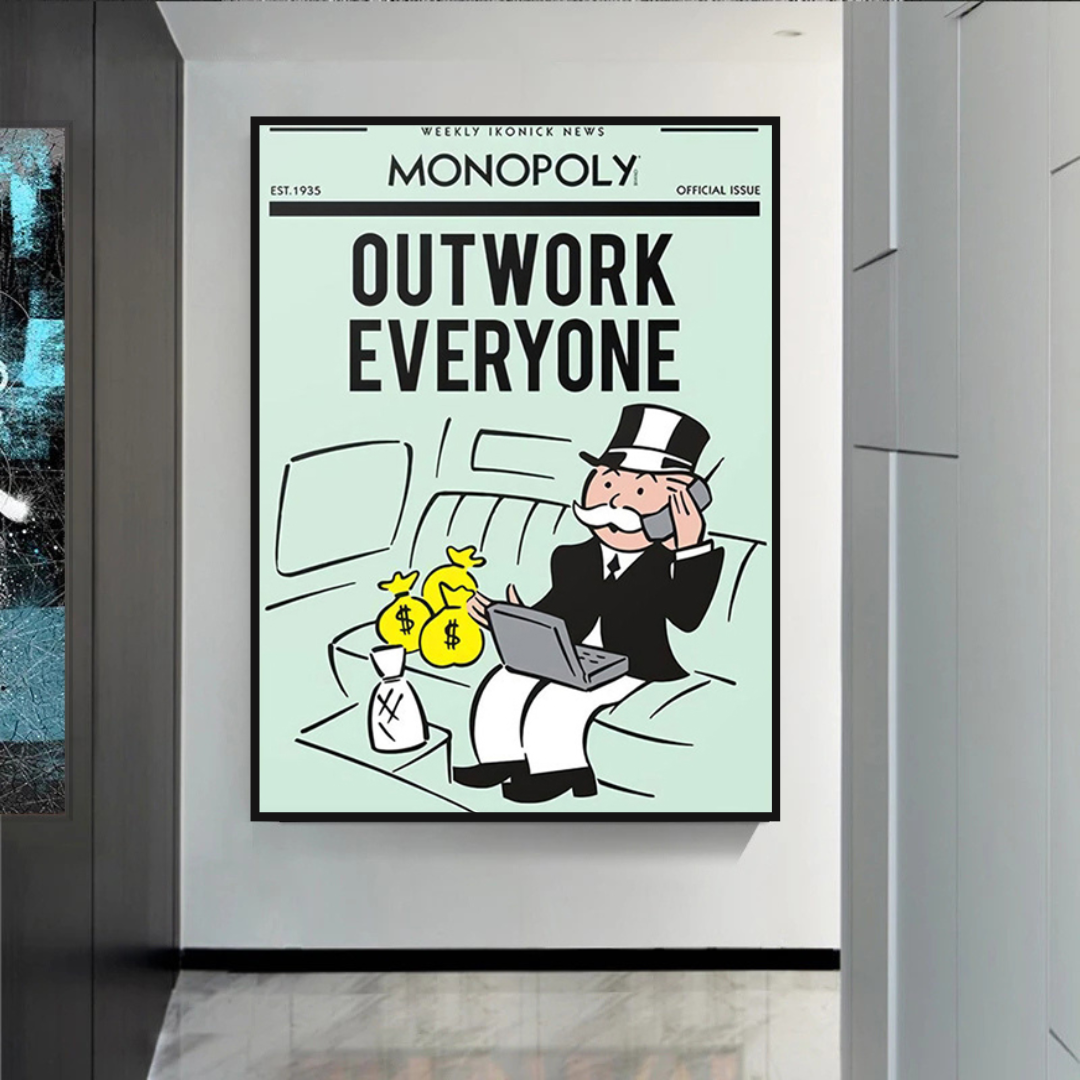 Alec Monopoly Outwork Everyone Play Card Canvas Wall Art-ChandeliersDecor