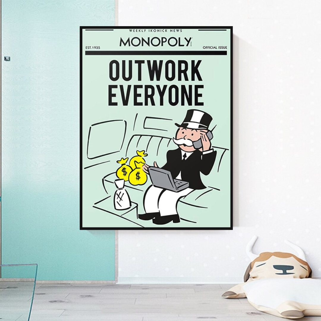 Alec Monopoly Outwork Everyone Play Card Canvas Wall Art-ChandeliersDecor