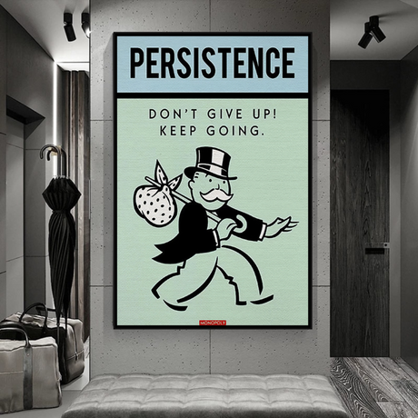 Alec Monopoly Persistence Dont Give Up Play Card Canvas Wall Art-ChandeliersDecor