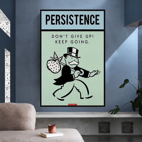 Alec Monopoly Persistence Dont Give Up Play Card Canvas Wall Art-ChandeliersDecor