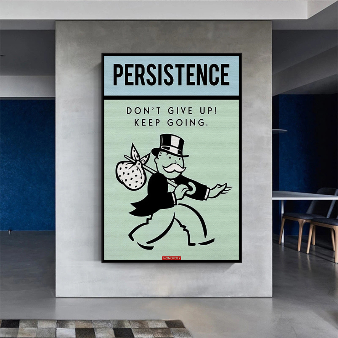Alec Monopoly Persistence Dont Give Up Play Card Canvas Wall Art-ChandeliersDecor