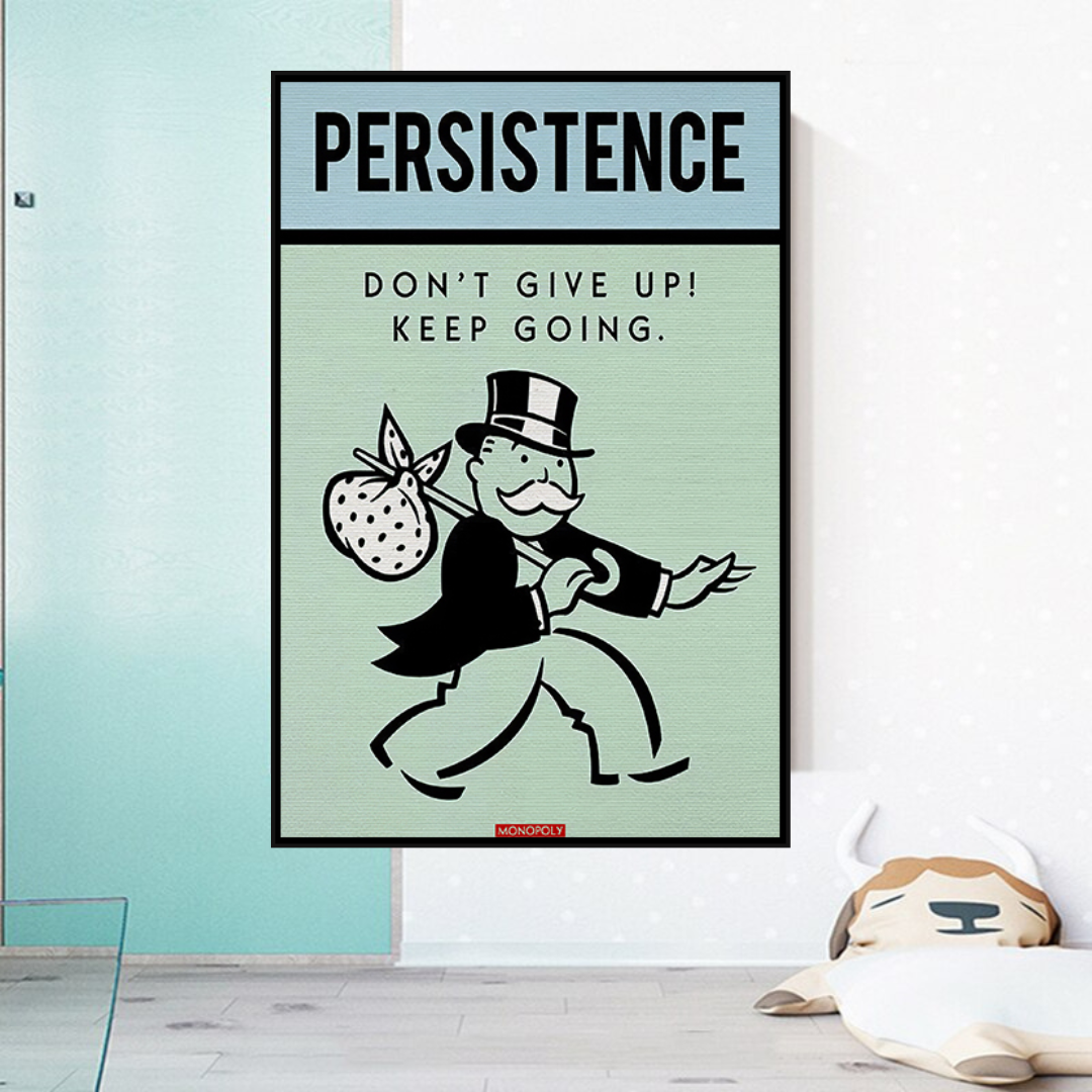 Alec Monopoly Persistence Dont Give Up Play Card Canvas Wall Art-ChandeliersDecor