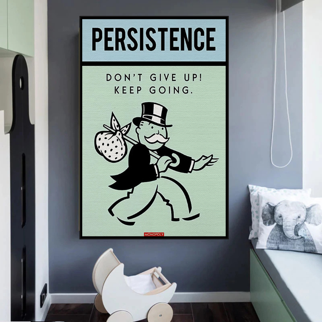 Alec Monopoly Persistence Dont Give Up Play Card Canvas Wall Art-ChandeliersDecor