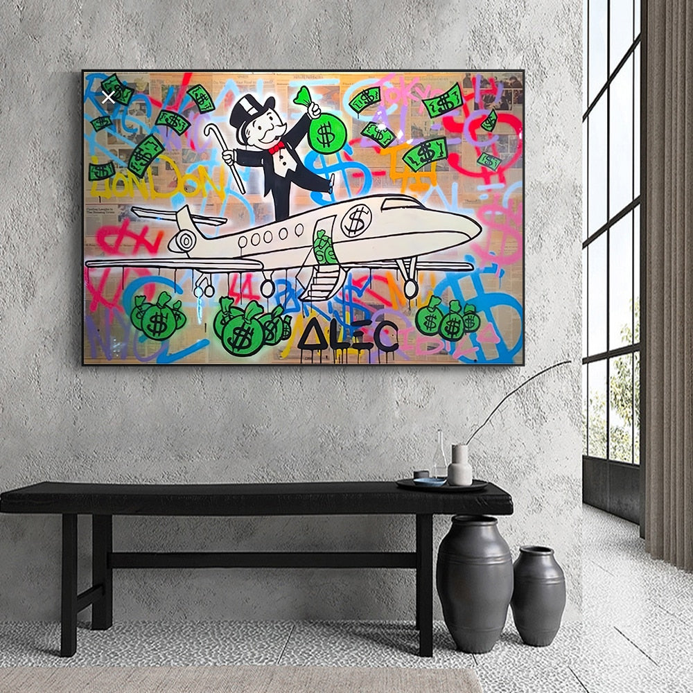 Alec Monopoly Private Jet Canvas Print-ChandeliersDecor