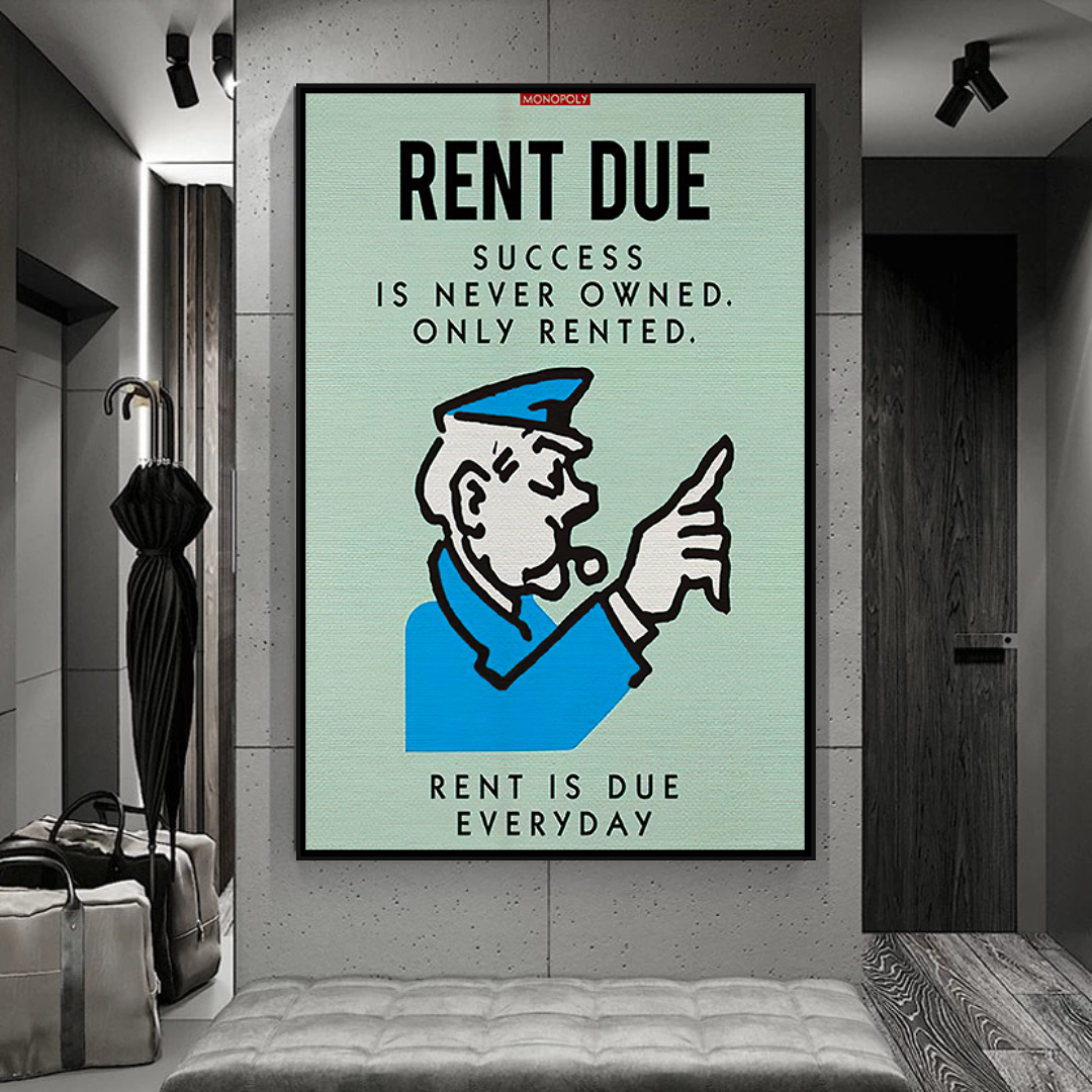 Alec Monopoly Rent Due Play Card Canvas Wall Art-ChandeliersDecor