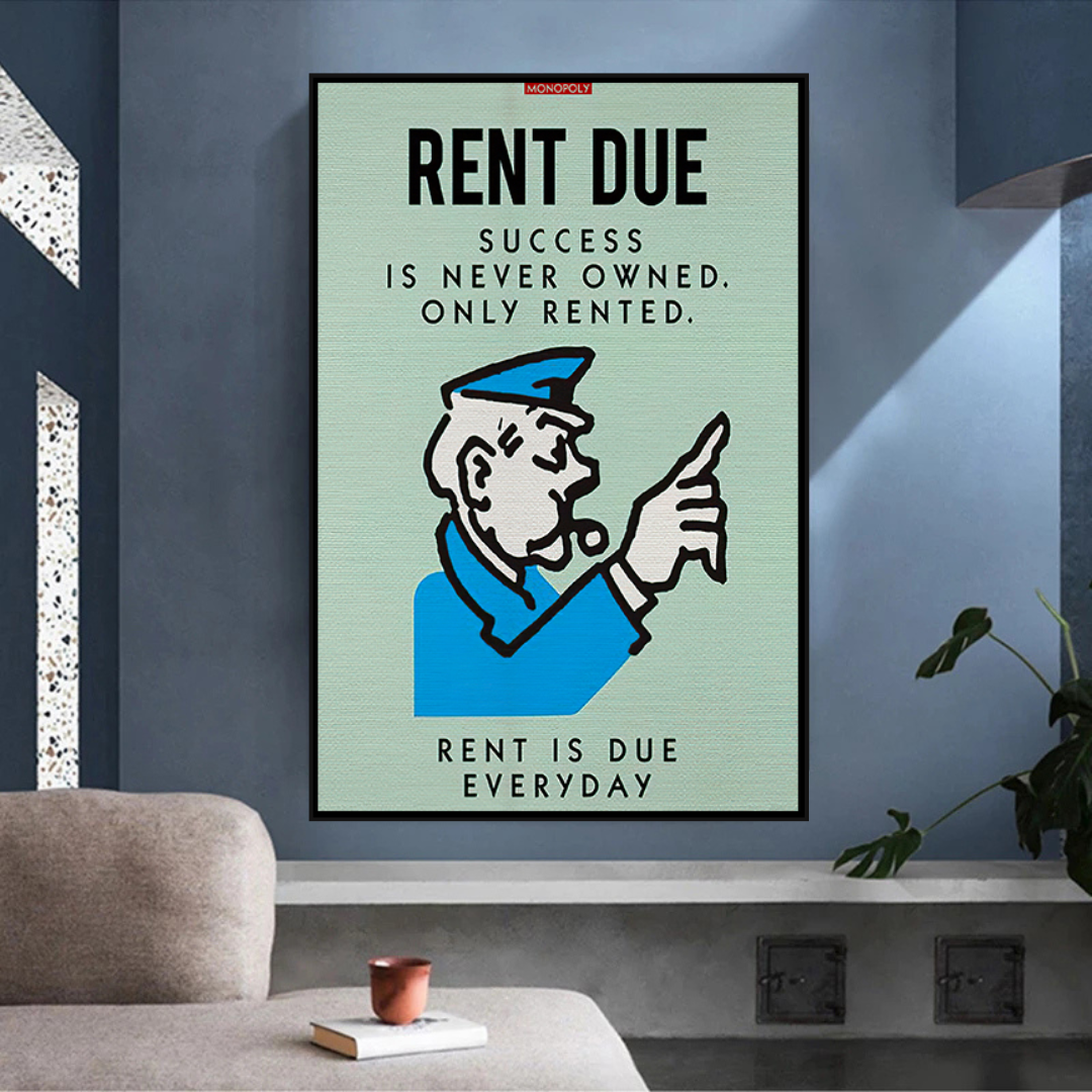 Alec Monopoly Rent Due Play Card Canvas Wall Art-ChandeliersDecor